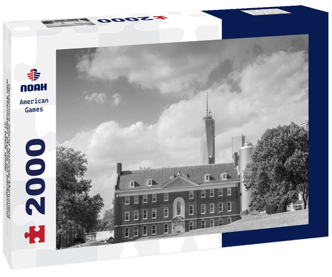 Governors Island National Monument with Manhattan skyline on background 2000pc PuzzleBlack and White