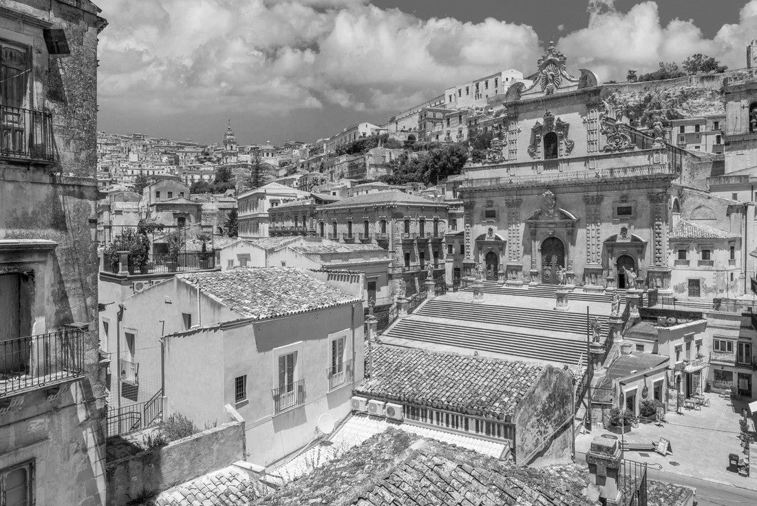 Modica with the San Pietro cathedral and the San Giorgio cathedral in the background. Sicily, southern Italy 2000pc PuzzleBlack and White