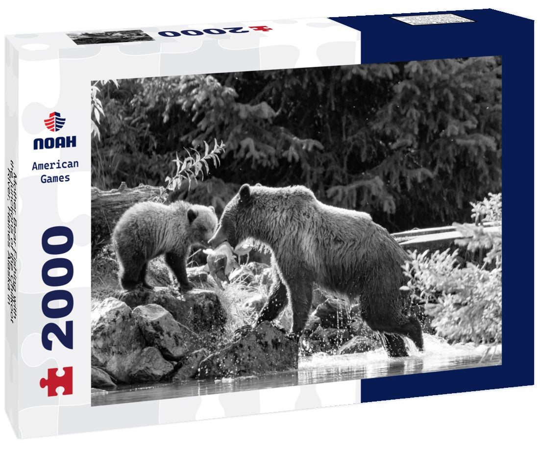 Mother Bear Fishing with the junctions of the Chilkoot River, Haines Alaska 2000pc PuzzleBlack and White