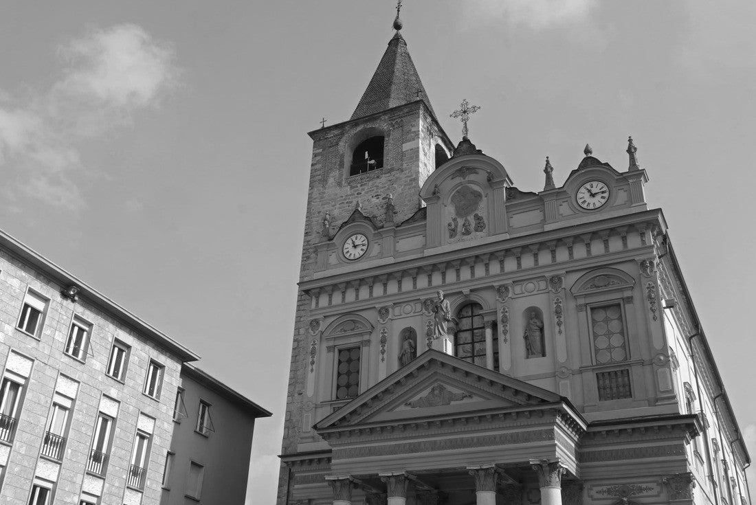 Noah Jigsaw Puzzle The Collegiata di San Bartolomeo the main Roman Catholic parish church in Borgomanero, Piedmont, Italy in black white 2000 pieces