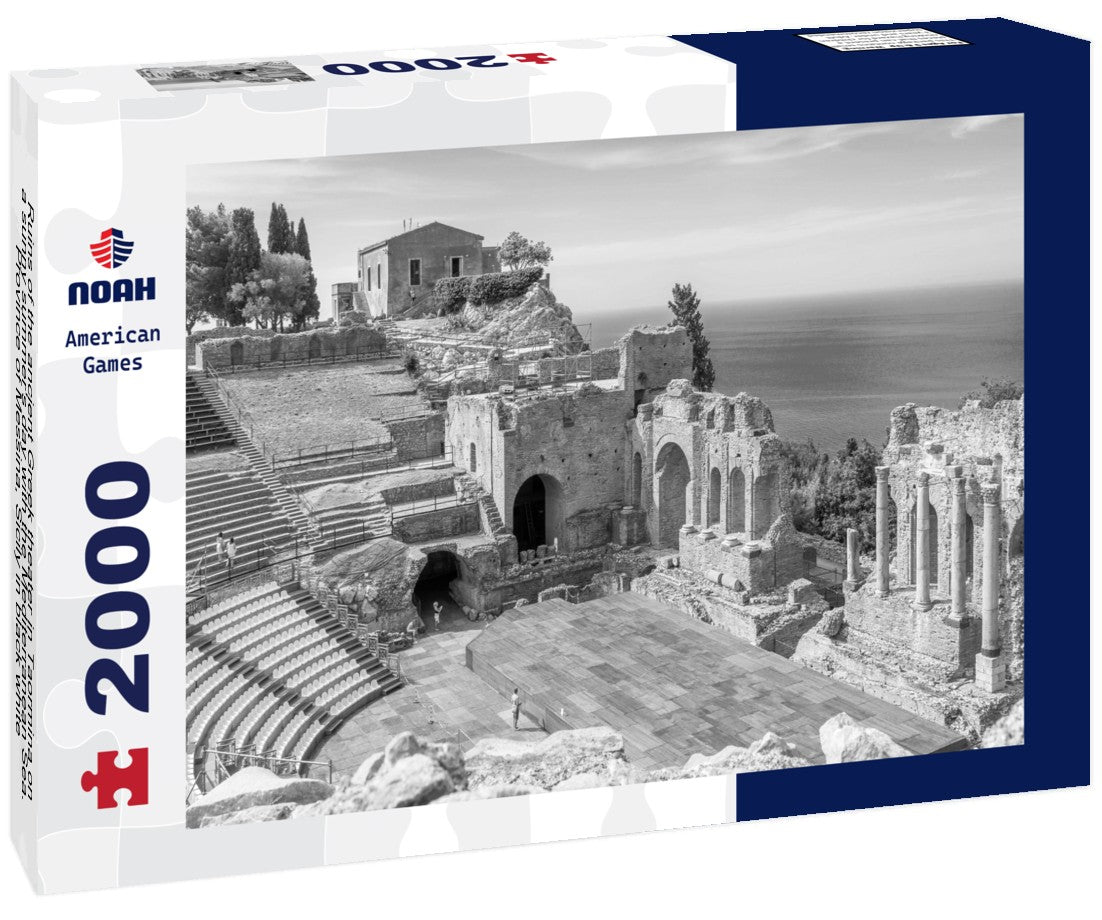 Ruins of the ancient Greek theater in Taormina on a sunny summer's day with the Mediterranean Sea. Province of Messina, Sicily 2000pc PuzzleBlack and White