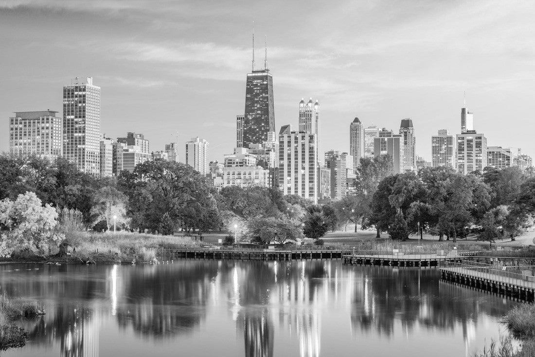 Chicago, Illinois, USA Skyline in downtown Lincoln Park at dusk 2000pc PuzzleBlack and White