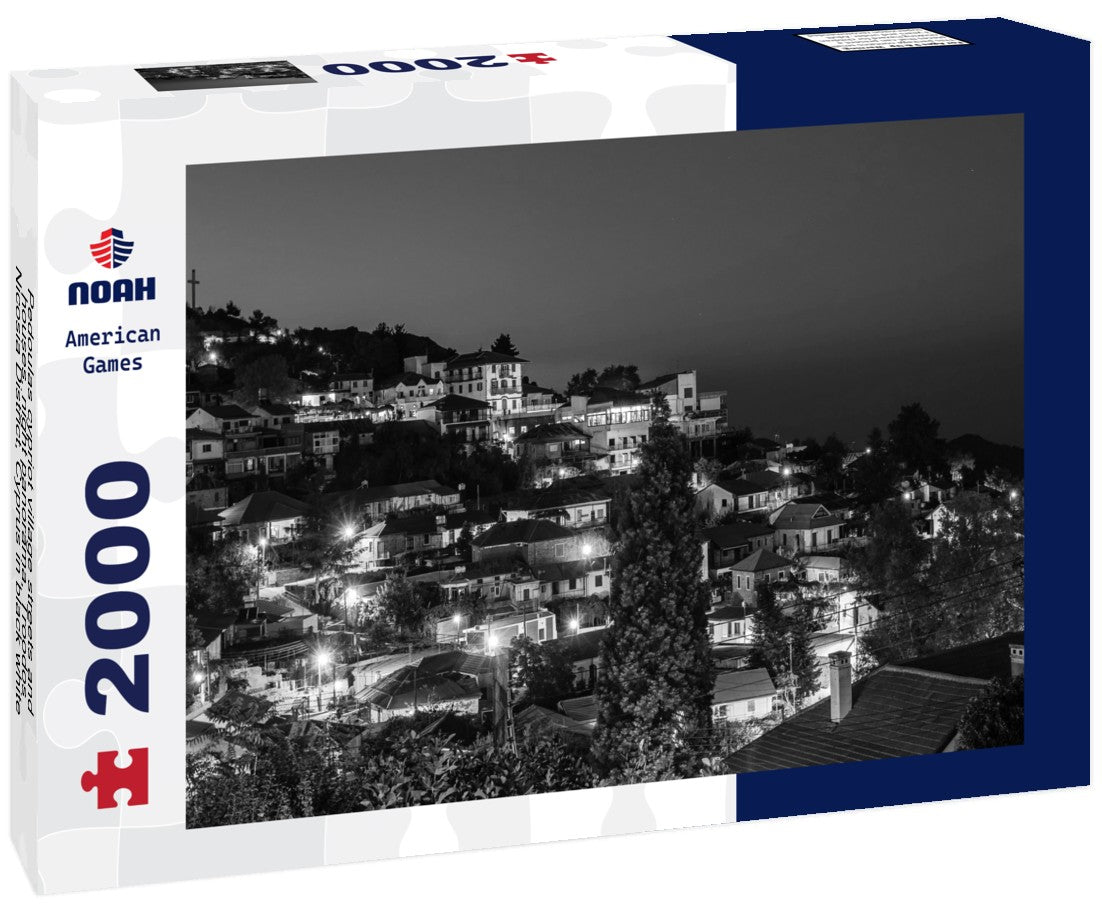 Pedoulas cypriot village streets and houses, night, Troodos, Nicosia District, Cyprus 2000pc PuzzleBlack and White