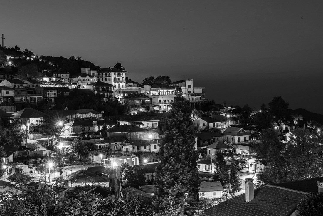 Pedoulas cypriot village streets and houses, night, Troodos, Nicosia District, Cyprus 2000pc PuzzleBlack and White