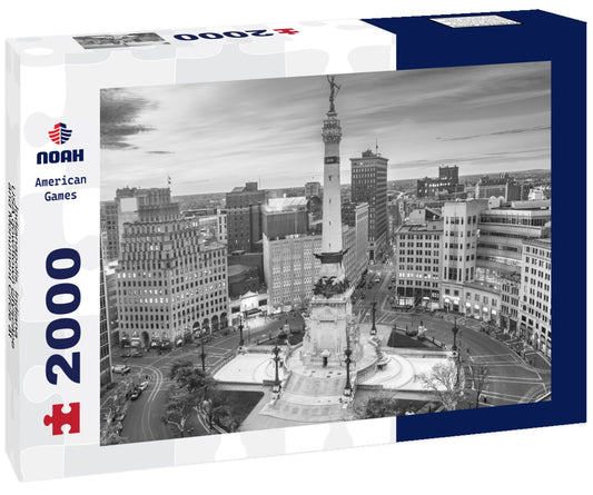 Noah Jigsaw Puzzle Indianapolis, Indiana, USA downtown cityscape and Monument Circle at dawn in black white 2000 pieces