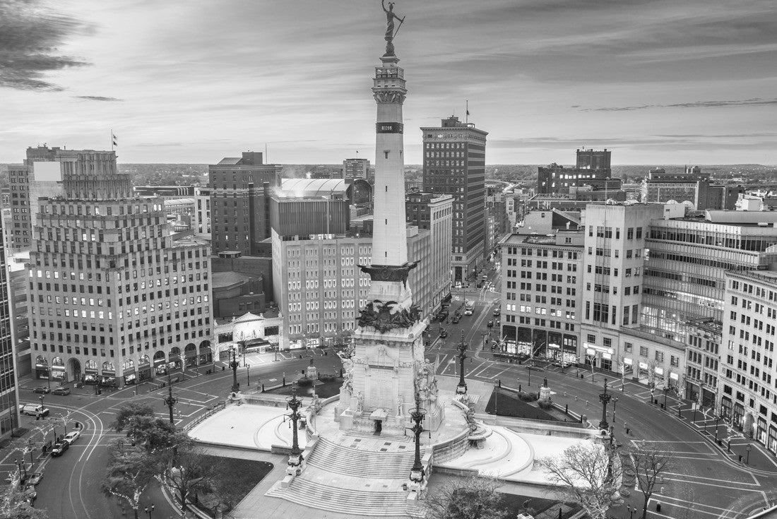Noah Jigsaw Puzzle Indianapolis, Indiana, USA downtown cityscape and Monument Circle at dawn in black white 2000 pieces