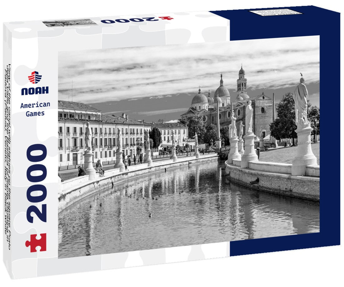 the canal with statues on the square Prato della Valle and the Basilica of Santa Giustina in Padova (Padua), Veneto, Italy 2000pc PuzzleBlack and White