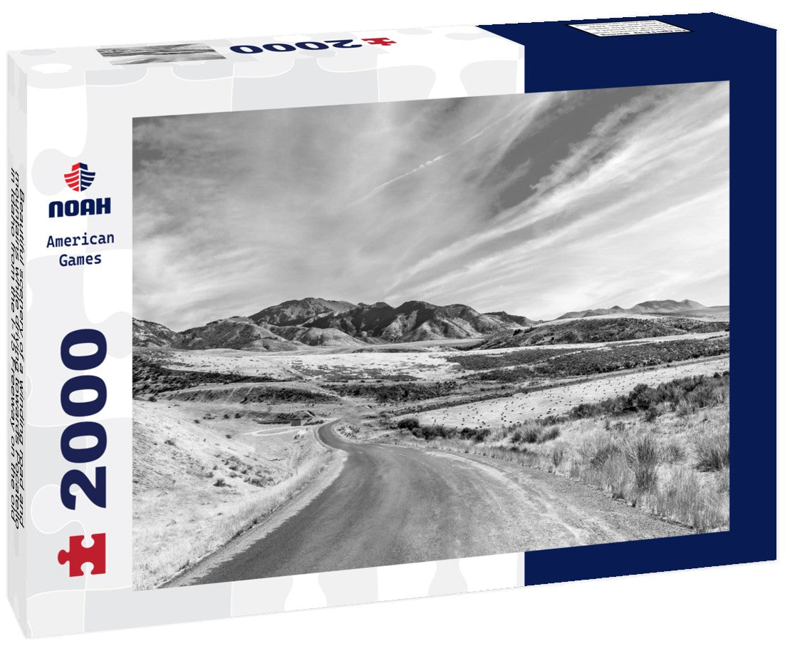 Beautiful scenery of a winding road and mountains while driving towards Pocatello in Idaho from the I-15 Freeway on the old 191 highway 2000pc PuzzleBlack and White