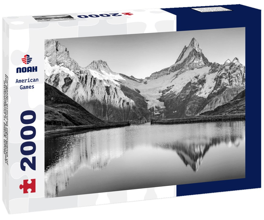 Noah Jigsaw Puzzle Fantastic evening panorama of the Bachalpsee / Lake Bachalp, Switzerland in black white 2000 pieces