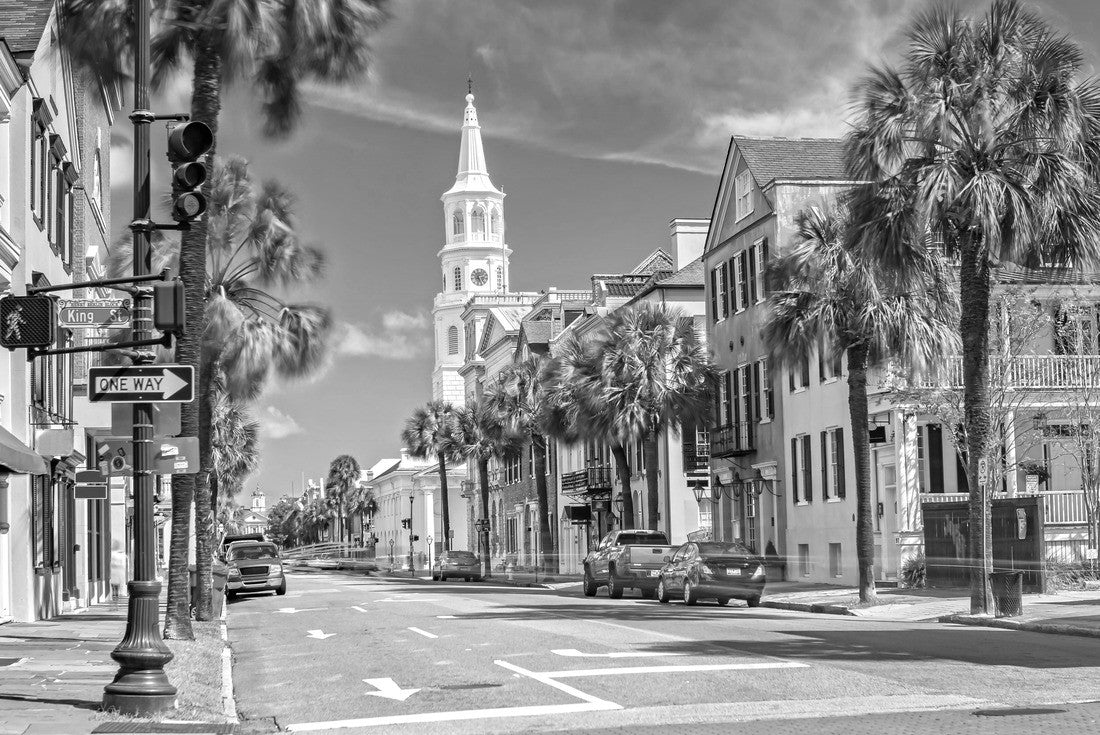 Noah Jigsaw Puzzle St. Michaels Church and Broad St. in Charleston, SC in black white 2000 pieces