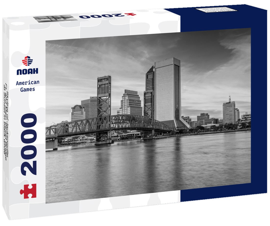 Skyline of Jacksonville, FL and Main Street Bridge at Sunset 2000pc PuzzleBlack and White