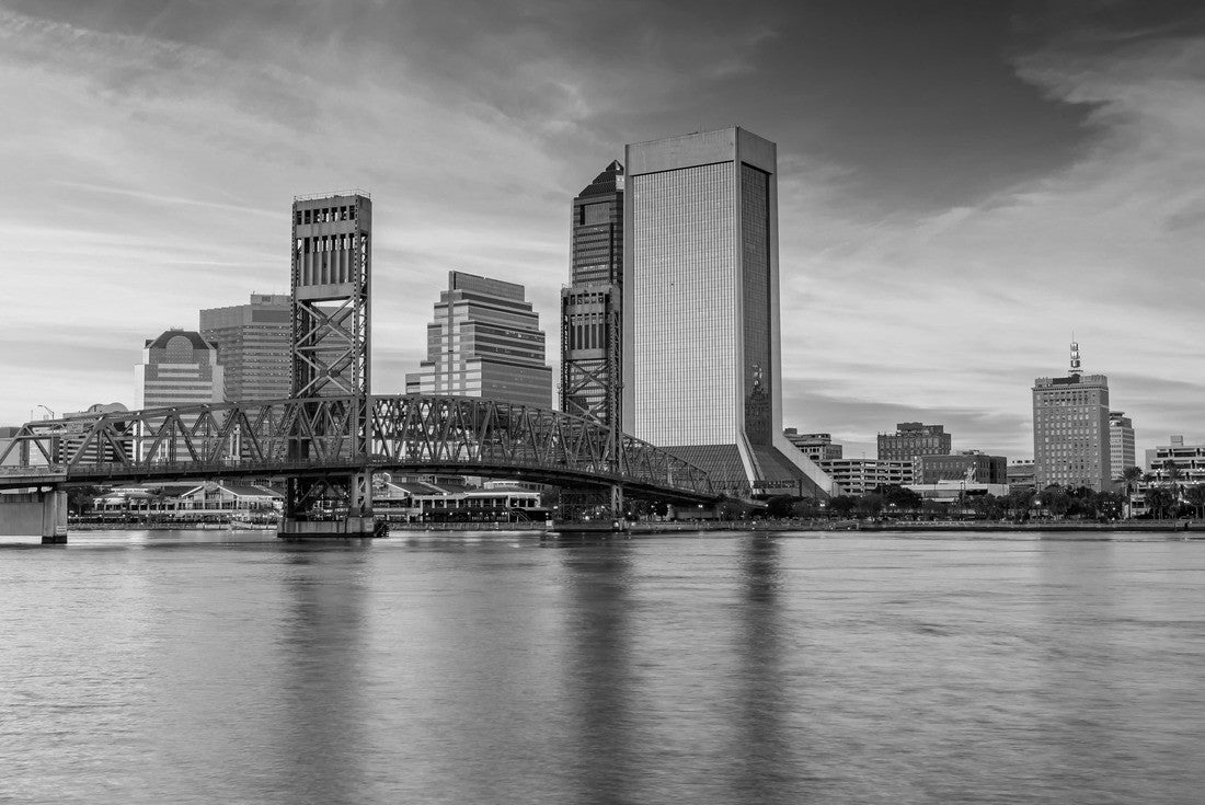 Skyline of Jacksonville, FL and Main Street Bridge at Sunset 2000pc PuzzleBlack and White