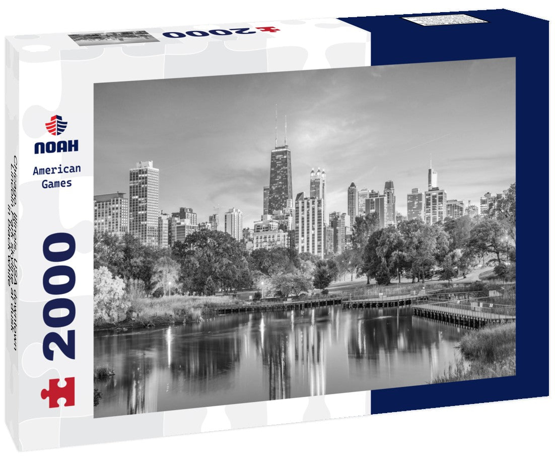 Chicago, Illinois, USA downtown Lincoln Park skyline at dusk 2000pc PuzzleBlack and White