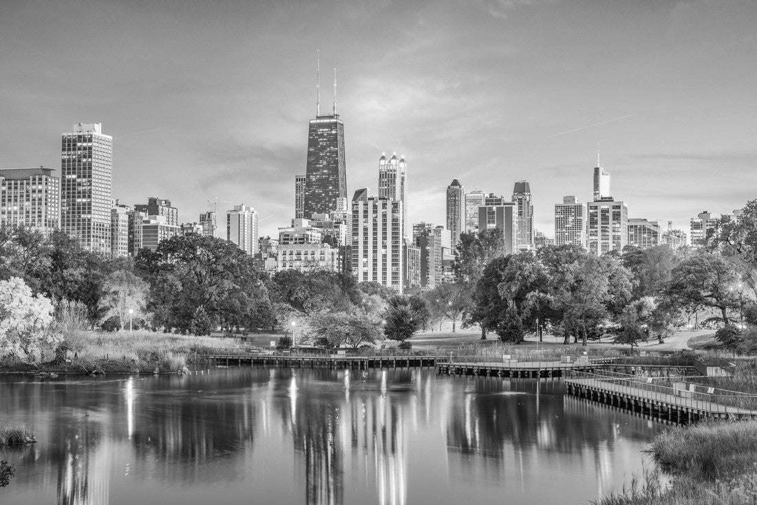 Chicago, Illinois, USA downtown Lincoln Park skyline at dusk 2000pc PuzzleBlack and White