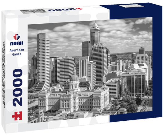 Noah Jigsaw Puzzle Indianapolis, Indiana, USA downtown city skyline with the State House in the afternoon in black white 2000 pieces