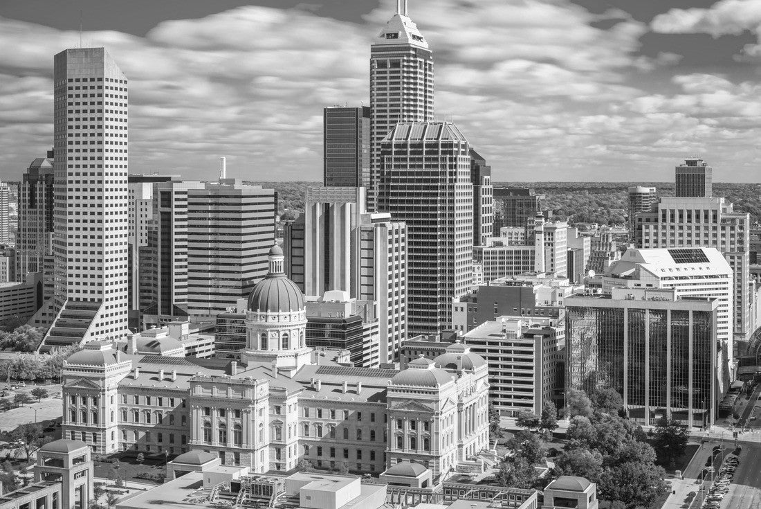 Noah Jigsaw Puzzle Indianapolis, Indiana, USA downtown city skyline with the State House in the afternoon in black white 2000 pieces