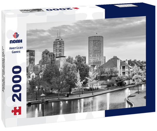 Noah Jigsaw Puzzle Indianapolis, Indiana, USA downtown cityscape on the White River at dusk in black white 2000 pieces