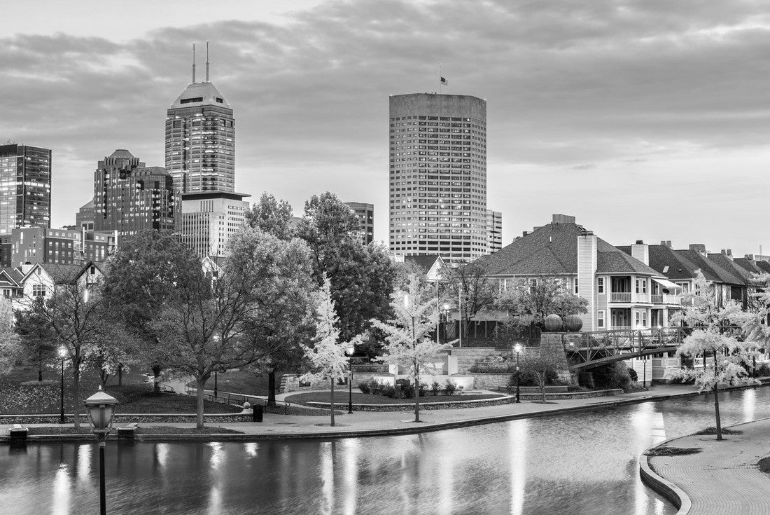 Noah Jigsaw Puzzle Indianapolis, Indiana, USA downtown cityscape on the White River at dusk in black white 2000 pieces