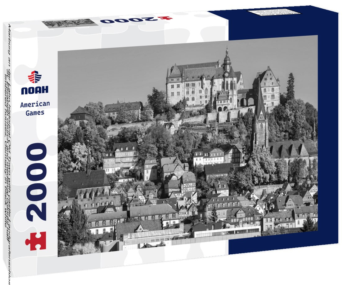 Marburg an der Lahn historical Old Town with castle Landgrafenschloss, St. Elizabeth church and medieval colorful half-timbered houses, Germany 2000pc PuzzleBlack and White