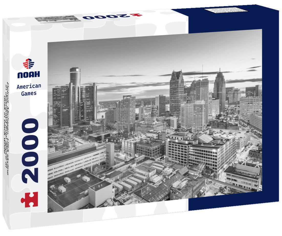 Detroit, Michigan, USA skyline in downtown from above at dusk 2000pc PuzzleBlack and White