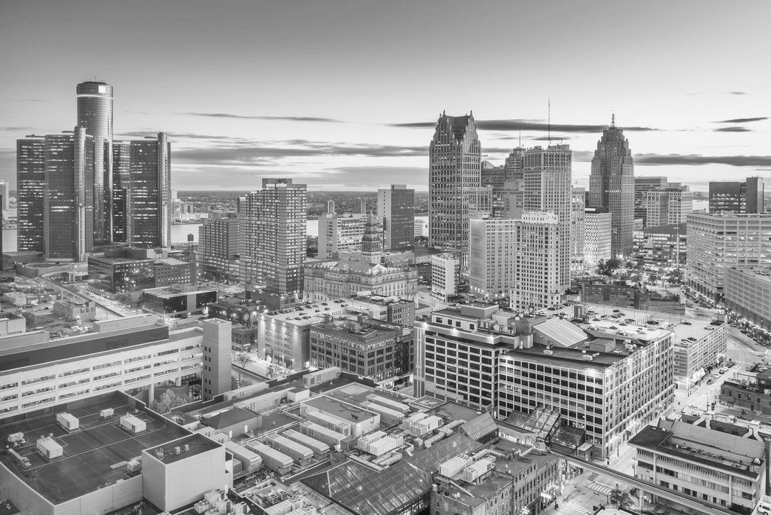 Detroit, Michigan, USA skyline in downtown from above at dusk 2000pc PuzzleBlack and White