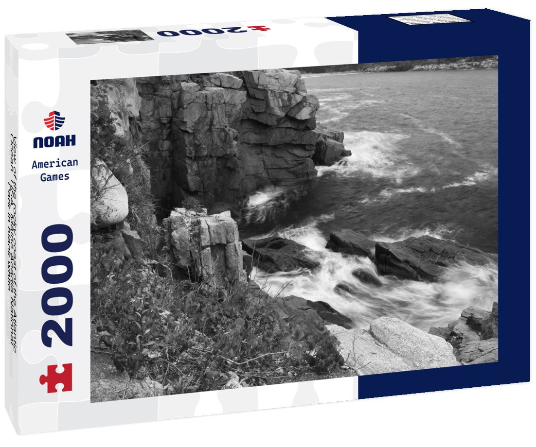 Noah Jigsaw Puzzle View of the rocky coast of the Atlantic Ocean. USA. Maine Acadia National Park in black white 2000 pieces
