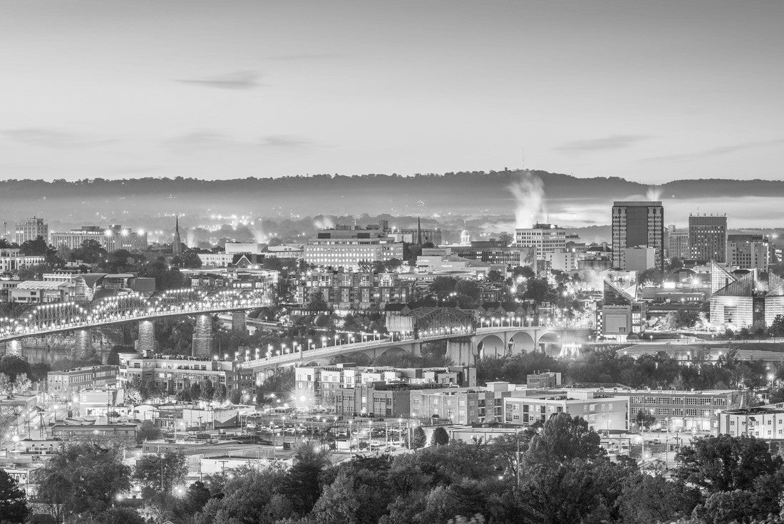 Noah Jigsaw Puzzle Chattanooga, Tennessee, USA downtown city skyline at dusk in black white 2000 pieces