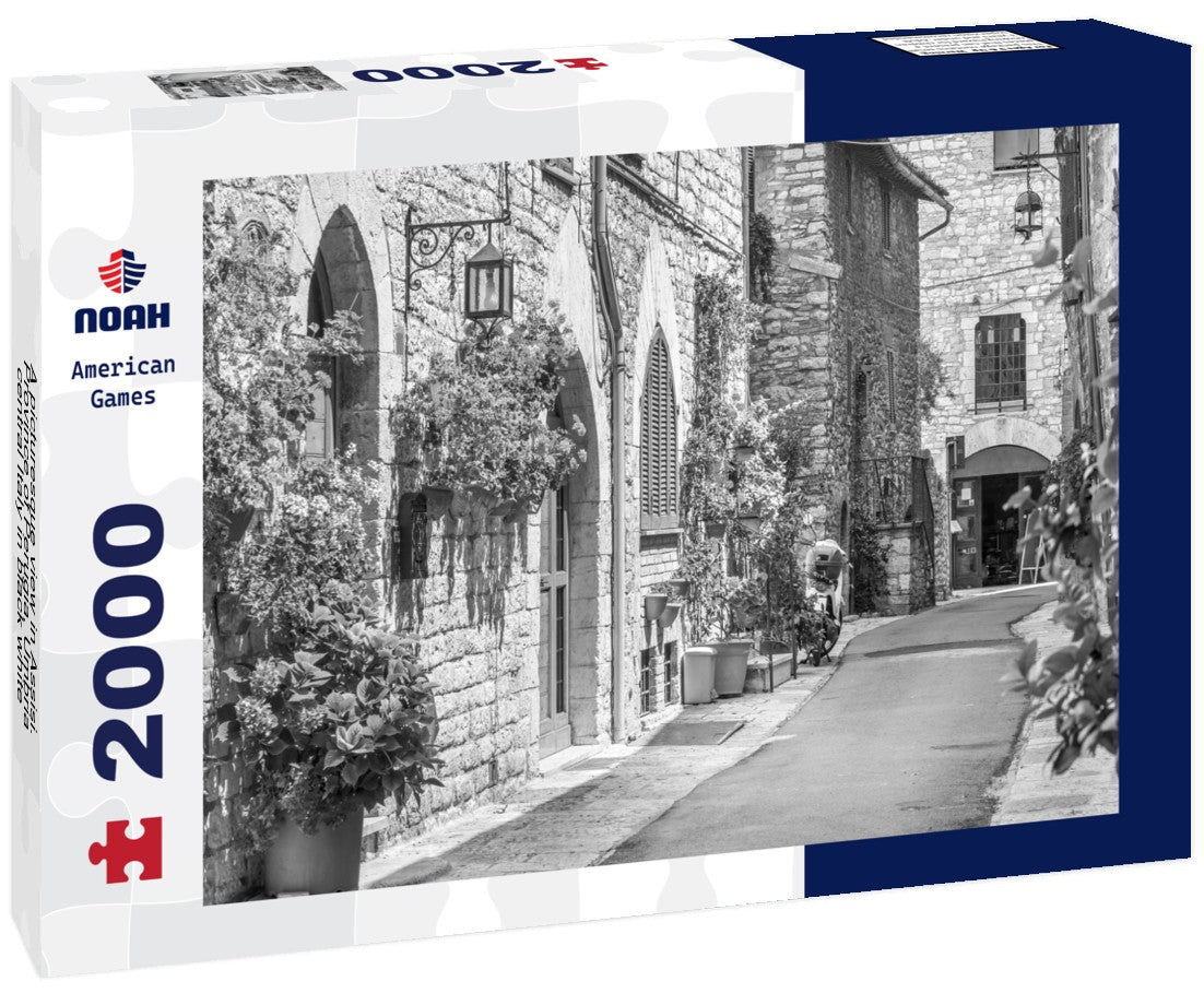 Noah Jigsaw Puzzle A picturesque view in Assisi. Province of Perugia, Umbria, central Italy in black white 2000 pieces