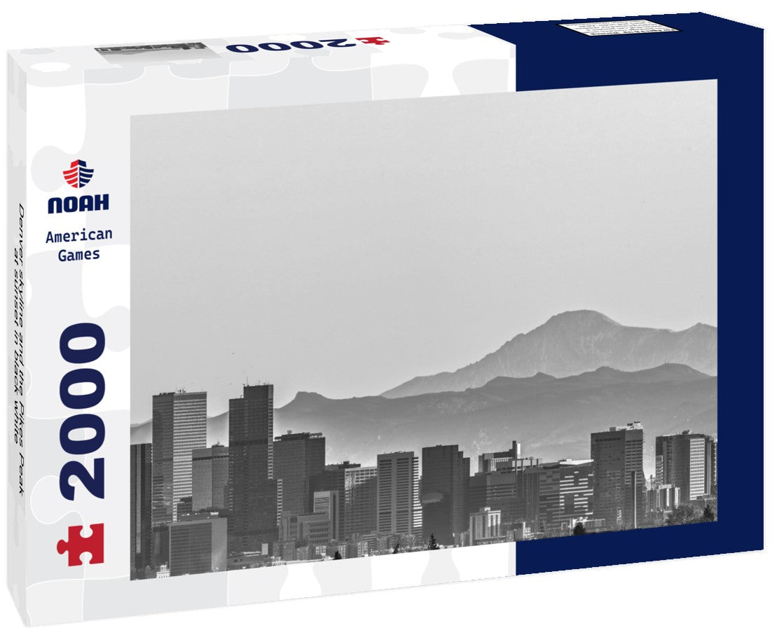Denver skyline and the Pikes Peak at sunset 2000pc PuzzleBlack and White