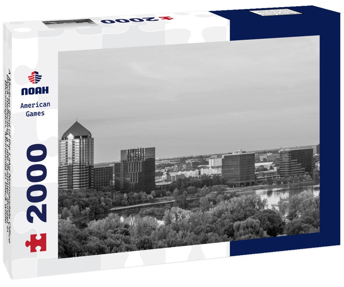 Noah Jigsaw Puzzle A Medium Shot of the Lake Normandale Office Block Reflecting a Late Summer Sunset in Bloomington, Minnesota in black white 2000 pieces