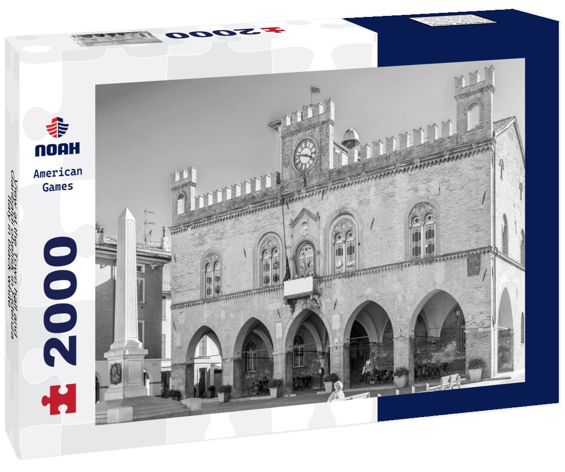 the Town hall and Garibaldi obelisk in Fidenza, Italy 2000pc PuzzleBlack and White