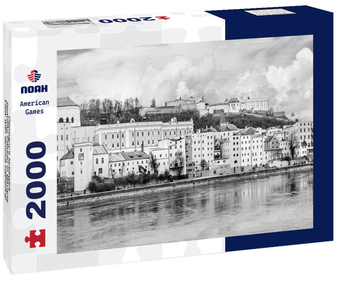 Germany's landmark - beautiful Passau in Bavaria. View with famous cathedral and bridge 2000pc PuzzleBlack and White