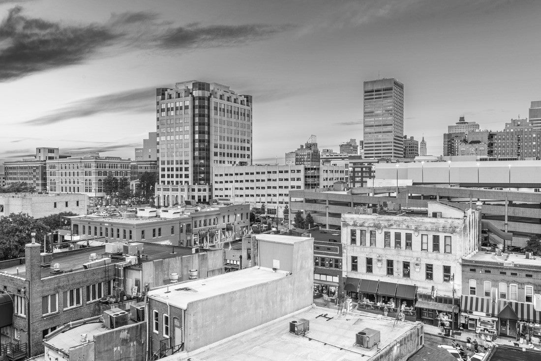 Noah Jigsaw Puzzle Memphis, Tennessee, USA downtown city skyline over Beale Street after sunset in black white 2000 pieces