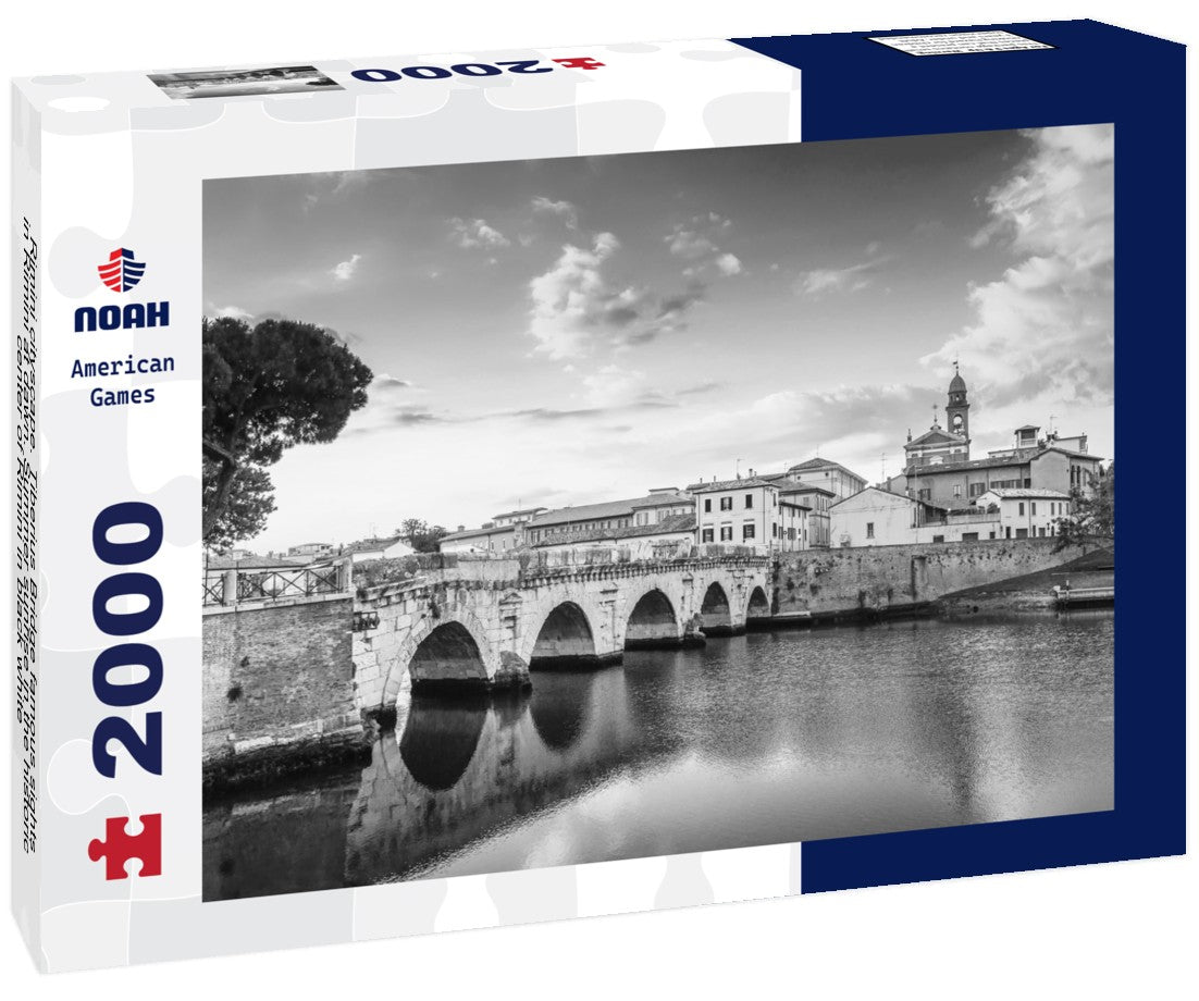 Rimini cityscape. Tiberius Bridge famous sights in Rimini at dawn. Summer sunrise in the historic center of Rimini 2000pc PuzzleBlack and White