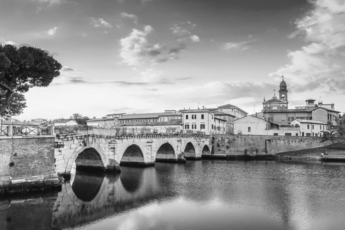Rimini cityscape. Tiberius Bridge famous sights in Rimini at dawn. Summer sunrise in the historic center of Rimini 2000pc PuzzleBlack and White