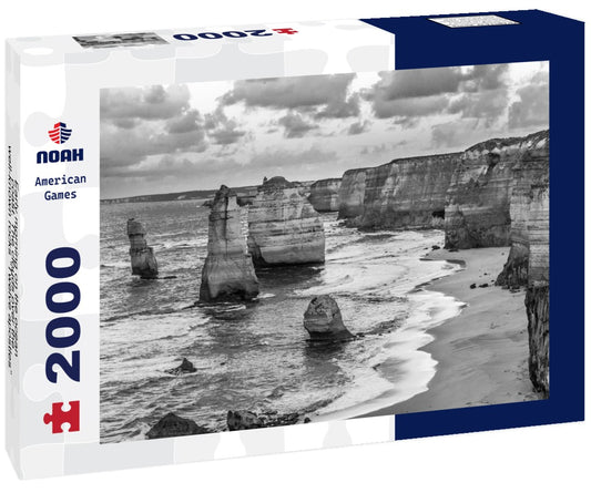 Noah Jigsaw Puzzle Early morning on the ocean coast. The clouds over the well-known rocks “Twelve apostles” in black white 2000 pieces