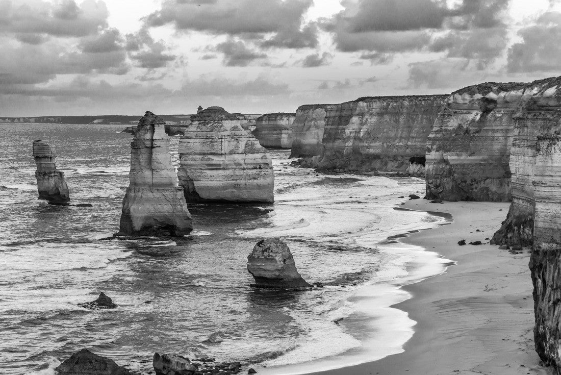 Noah Jigsaw Puzzle Early morning on the ocean coast. The clouds over the well-known rocks “Twelve apostles” in black white 2000 pieces