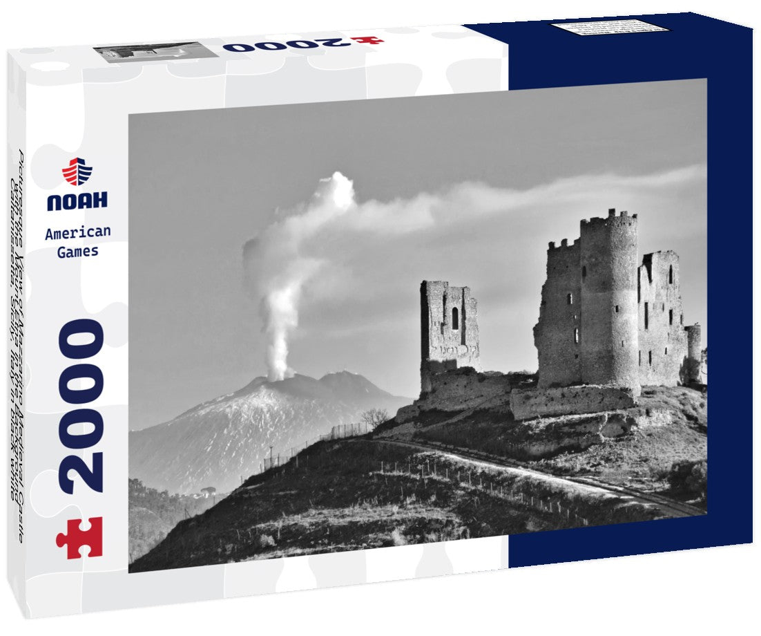 Picturesque View of Mazzarino Medieval Castle with the Mount Etna in the Background, Caltanissetta, Sicily, Italy 2000pc PuzzleBlack and White