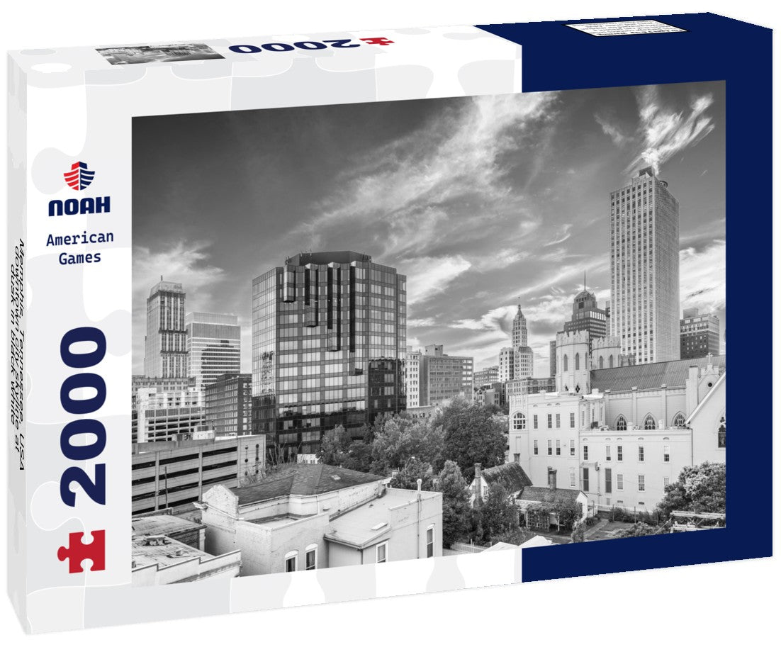 Noah Jigsaw Puzzle Memphis, Tennessee, USA downtown city skyline at dusk in black white 2000 pieces