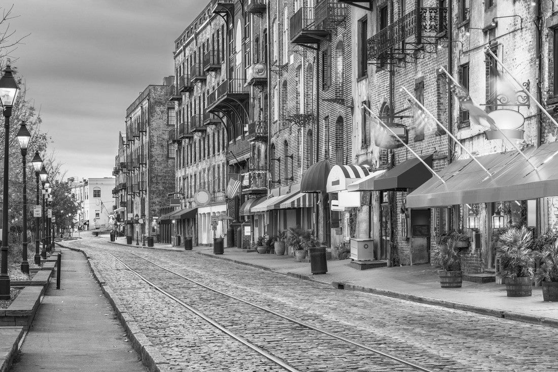 Savannah, Georgia, USA Bars and restaurants on River Street at dusk 2000pc PuzzleBlack and White