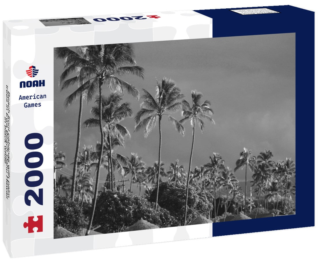 Beach front cabanas with palm trees in Ewa Beach Oahu Hawaii 2000pc PuzzleBlack and White