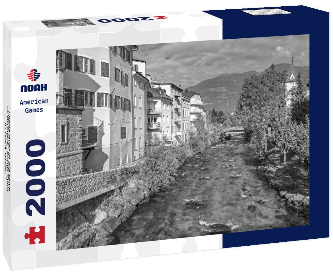 Rienz river in old town of Bruneck, South Tyrol 2000pc PuzzleBlack and White