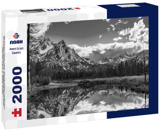Noah Jigsaw Puzzle McGown Peak near Stanly Idaho reflected in a pond located in a wetland area near Stanley Lake in black white 2000 pieces