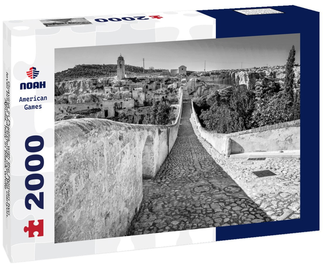 Gravina in Puglia, with the Roman two-level bridge that extends over the canyon. Apulia, Italy 2000pc PuzzleBlack and White