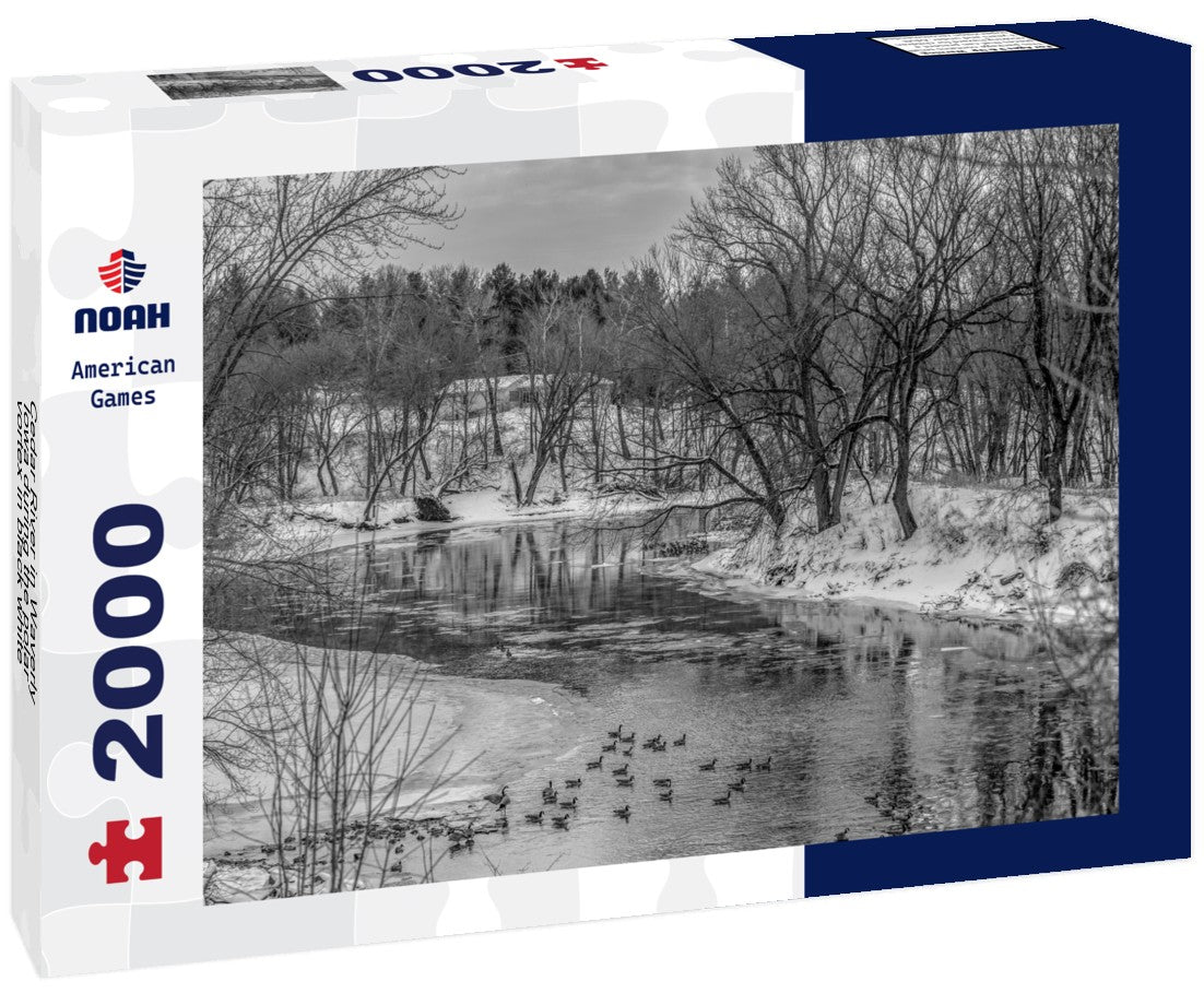 Noah Jigsaw Puzzle Cedar River in Waverly, Iowa during the polar vortex in black white 2000 pieces