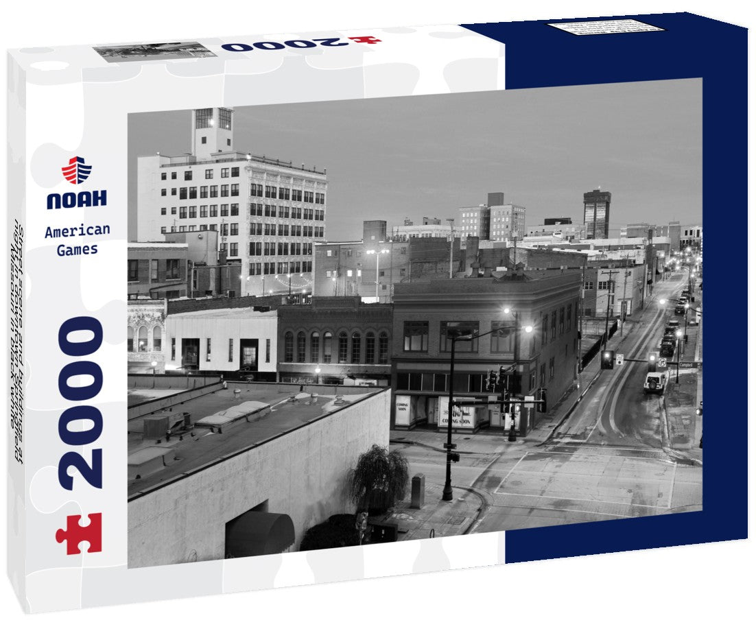 Street scene and buildings at night in downtown Springfield, Missouri 2000pc PuzzleBlack and White