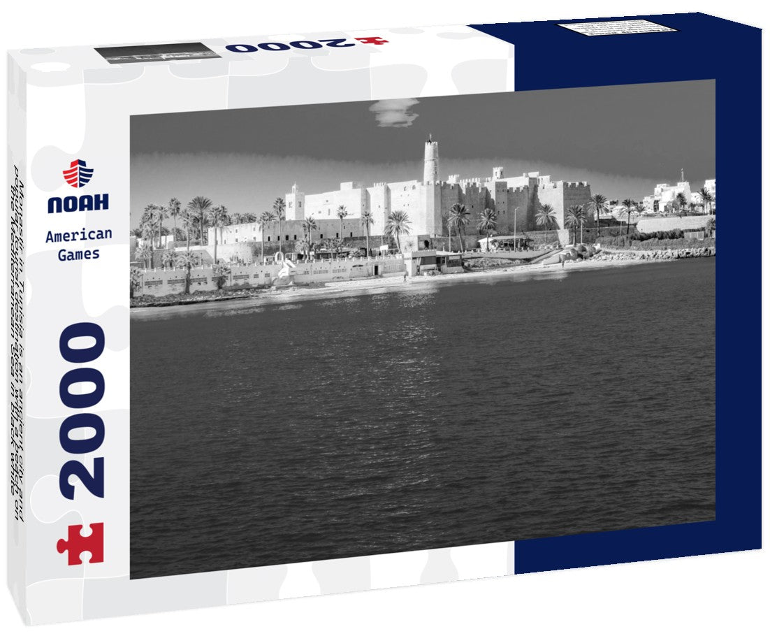 Monastir in Tunisia is an ancient city and popular tourist destination with a beach on the Mediterranean Sea 2000pc PuzzleBlack and White