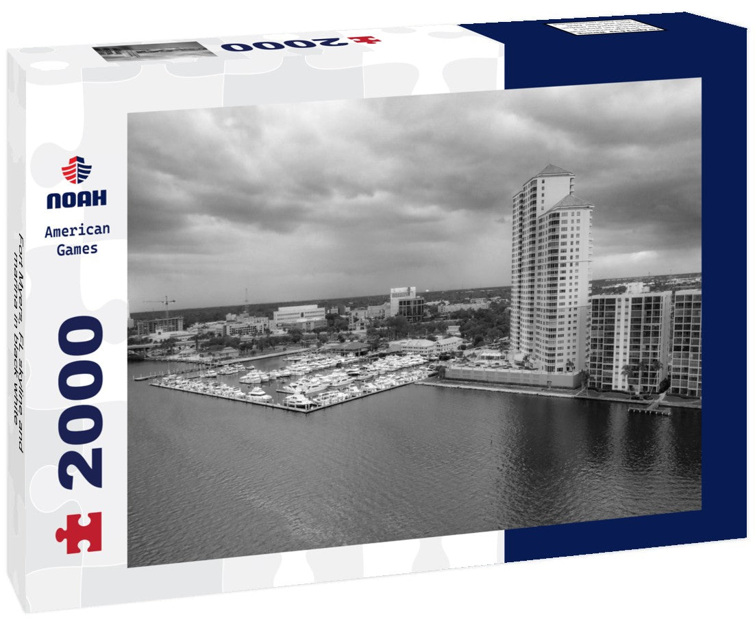 Fort Myers, FL skyline and marina 2000pc PuzzleBlack and White
