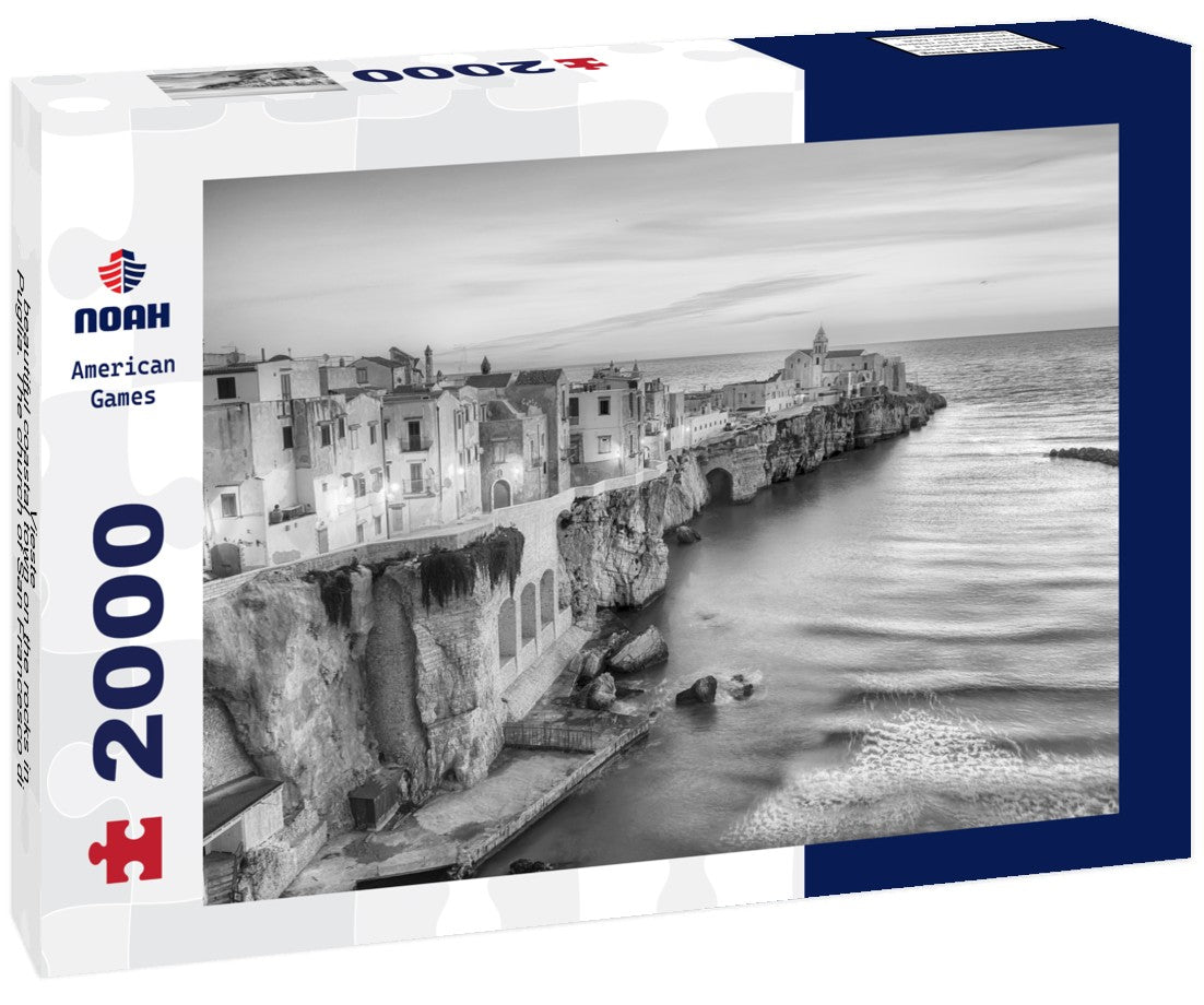 Noah Jigsaw Puzzle Vieste - beautiful coastal town on the rocks in Puglia. The church of San Francesco di Vieste. Gargano peninsula, Puglia, southern Italy in black white 2000 pieces