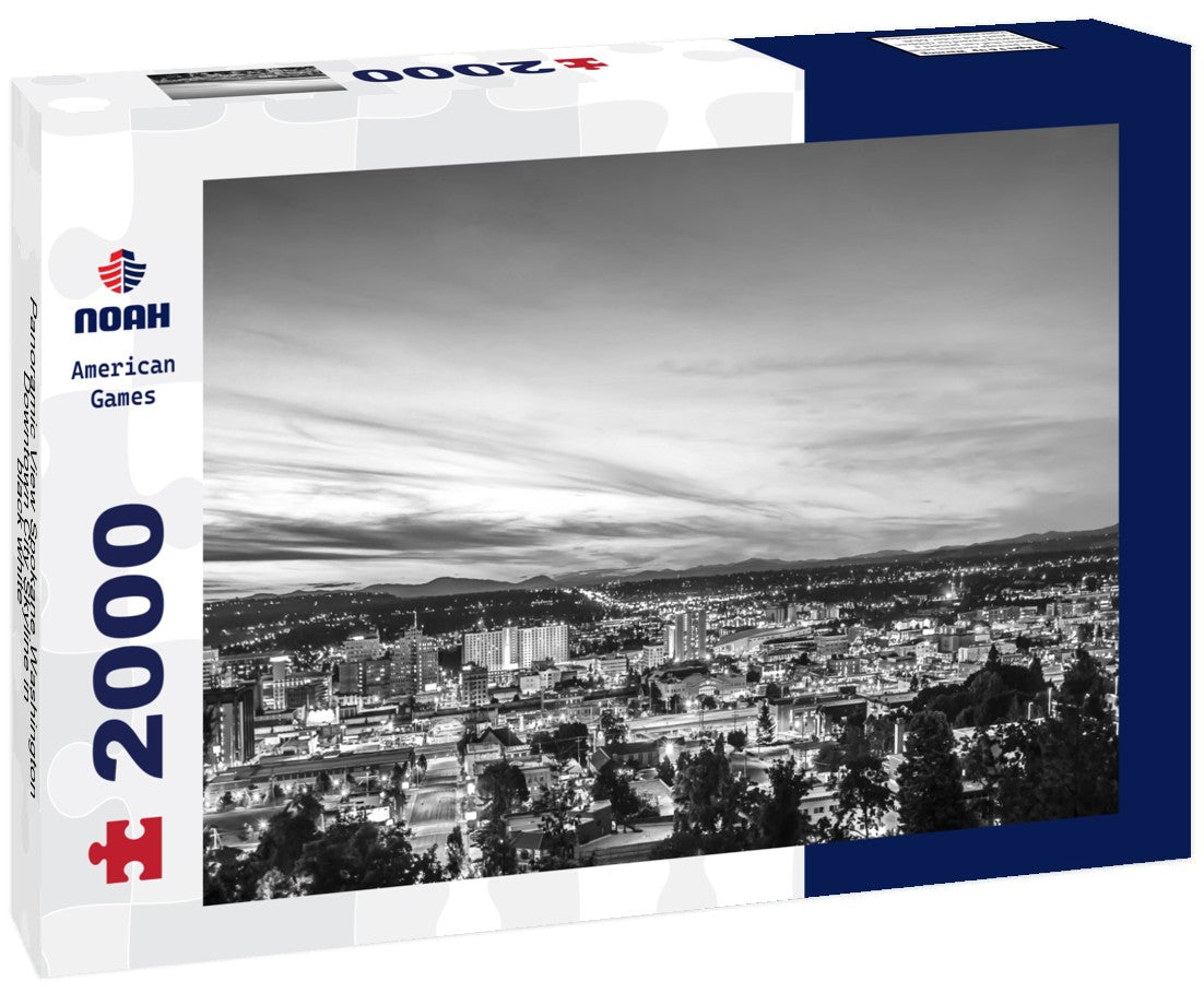 Noah Jigsaw Puzzle Panoramic View Spokane Washington Downtown City Skyline in black white 2000 pieces